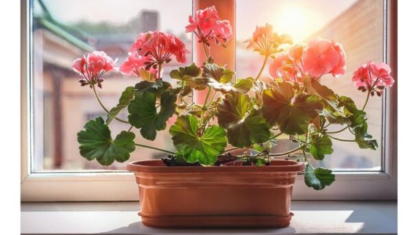 pelargonijos žydi su namų gamybos trąšomis